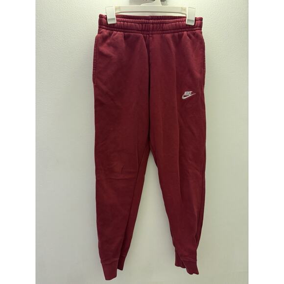 Nike Sweatpants Mens Small Red Thick Fleece Joggers Embroidered Swoosh Snap - Picture 1 of 8